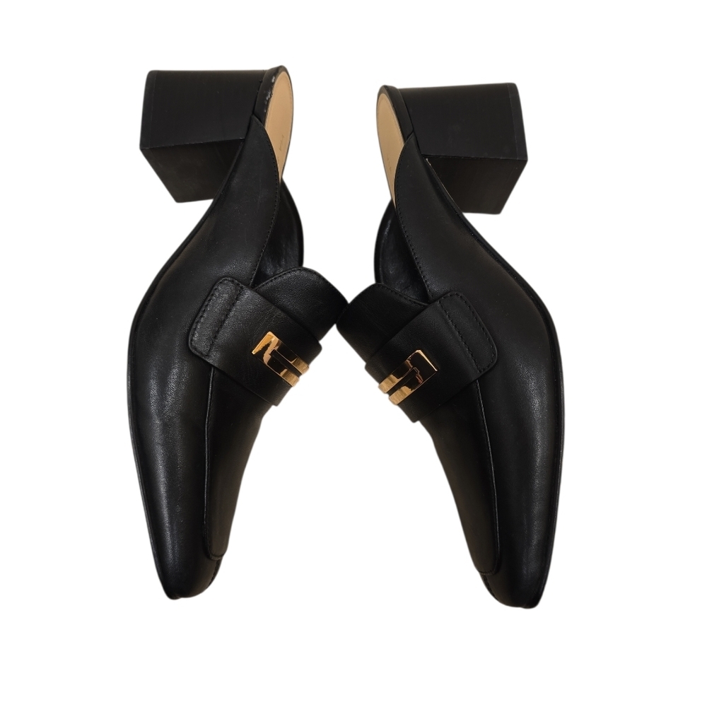Via Spiga Brin leather loafer mule in black with a gold-tone buckle 6.5M - Picture 3 of 6